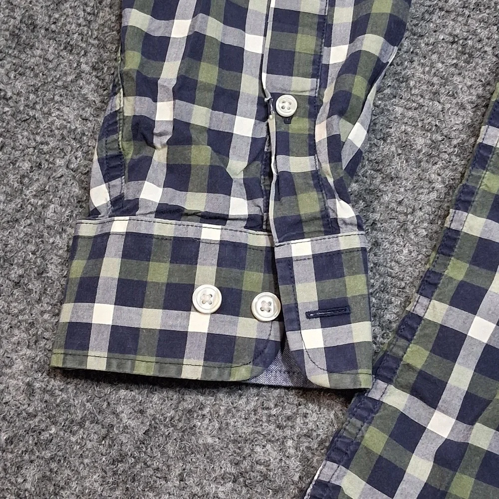 Banana Republic Shirt Mens XL Gray/Gree/Blu Plaid Long Sleeve Slim Fit Button Up